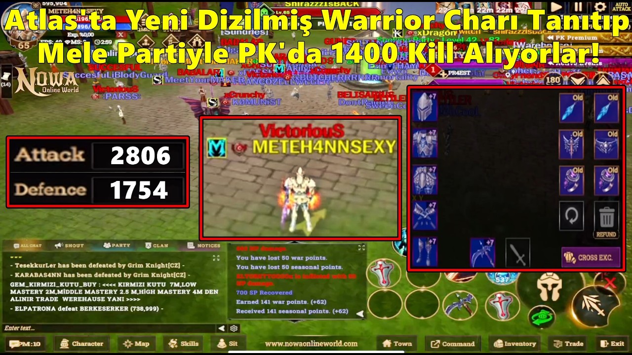 FETWORK - Atlas'ta Yeni Dizilmiş Warrior Charı Tanıtıp | PK'da 1400 Kill Alıyorlar! | Nowa Online