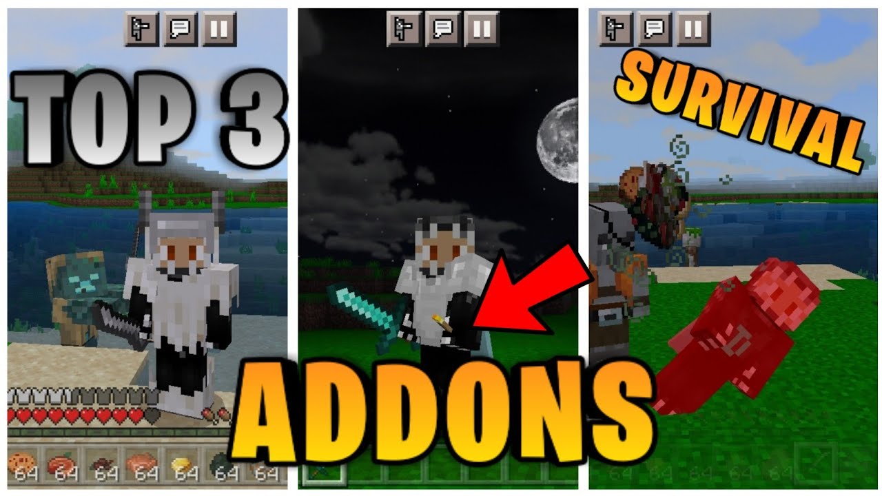 TOP 3 MODS (Addons) para supervivencia Minecraft Pe 1.18 - Addons para Survival - MODS EPICOS