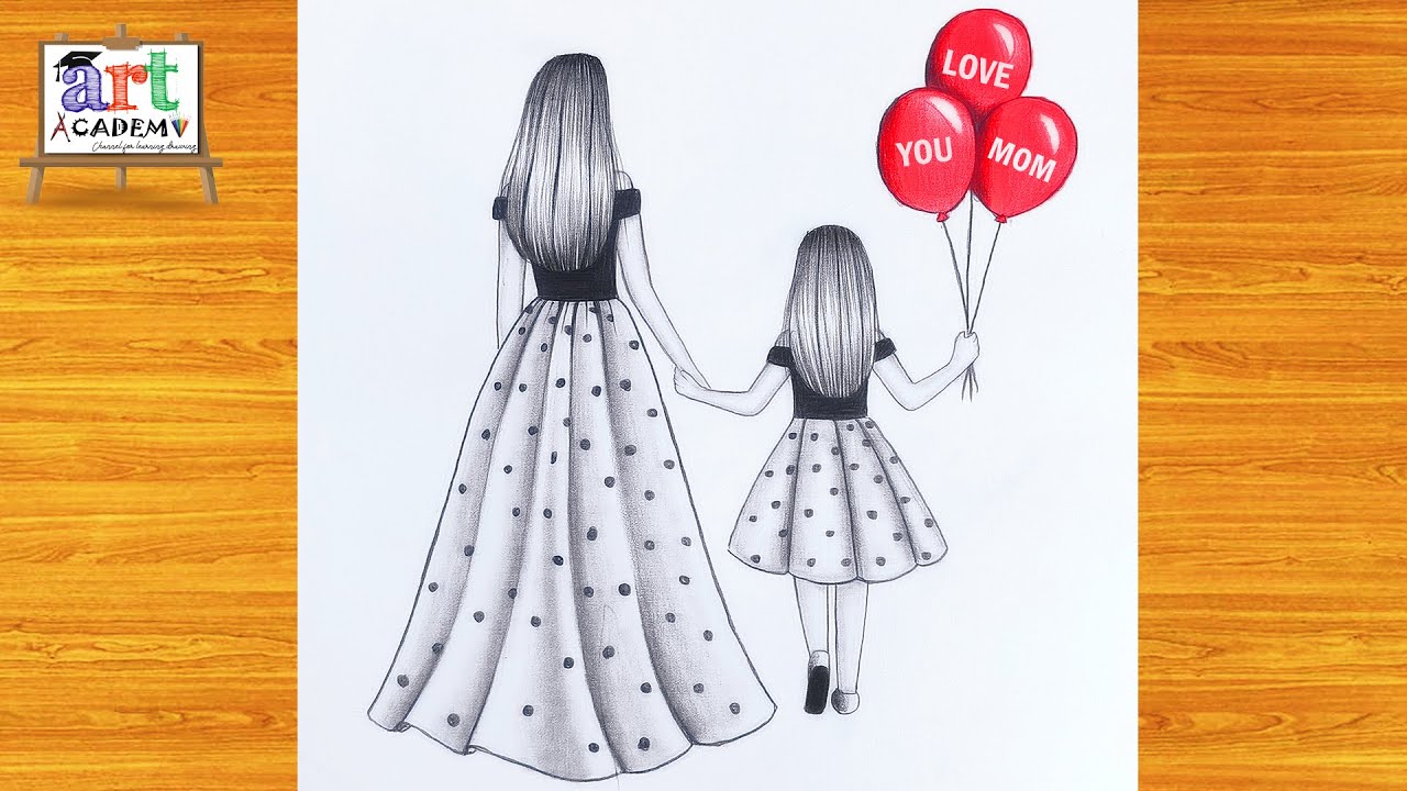 Mother's Day Drawing رسم عن عيد الام | رسم بنات | رسم عيد الام | رسومات بنات | رسم بالرصاص