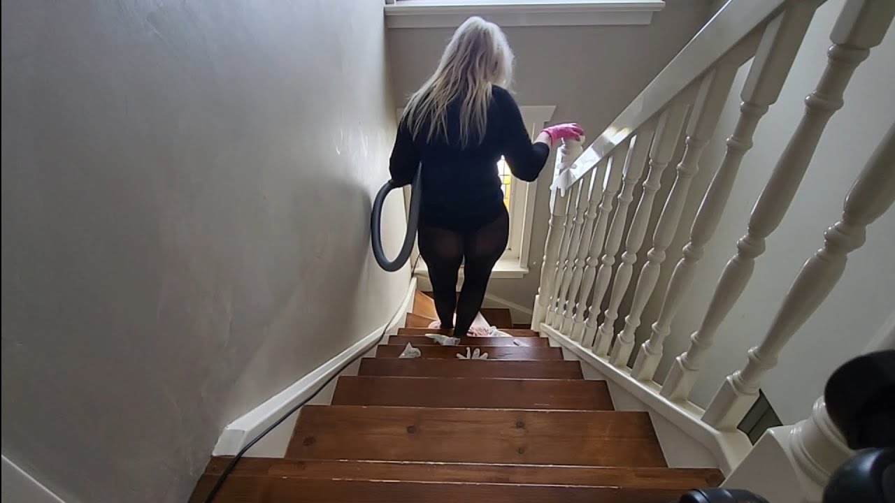 ASMR Vacuum Sounds | Gloves on Stairs Vacuumed with Hose Only (White Noise)