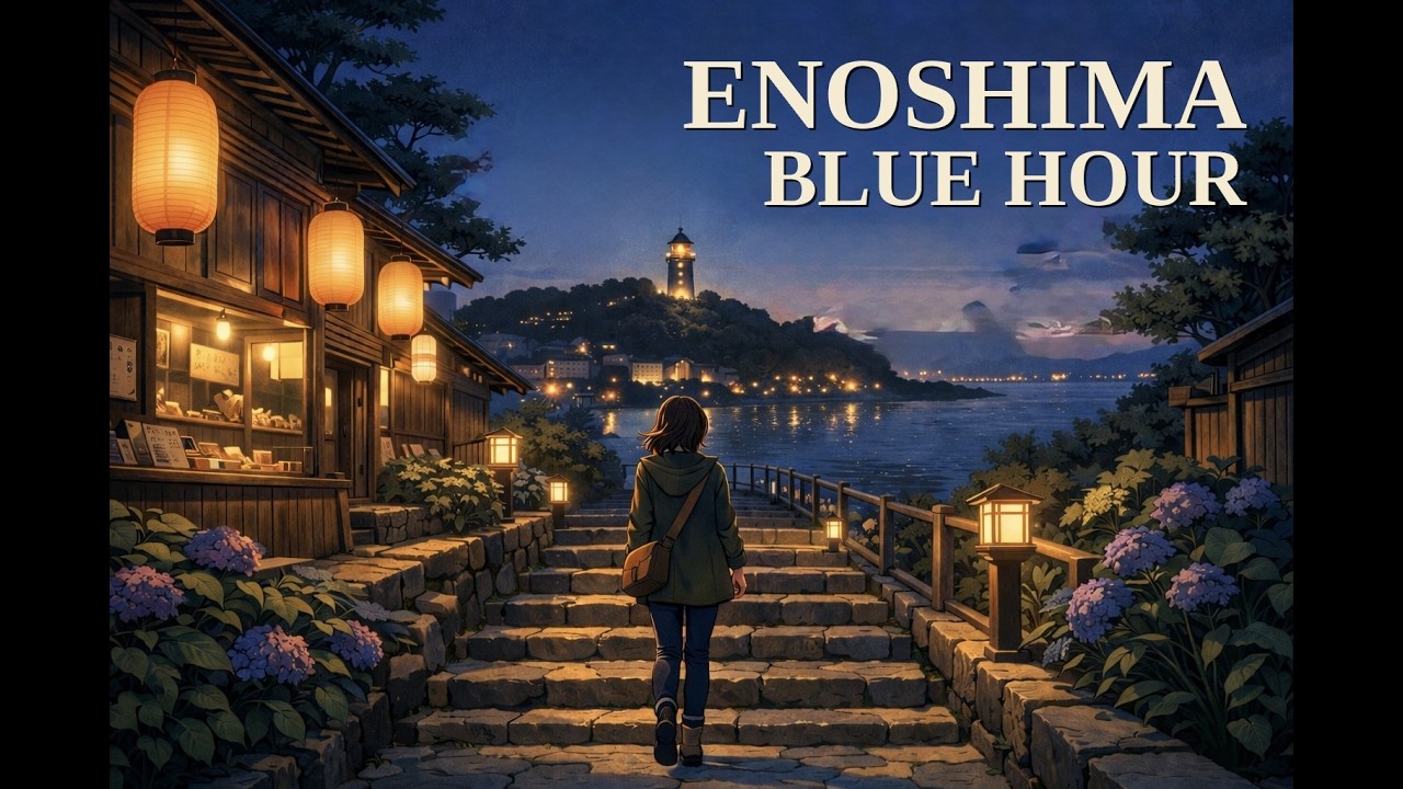 Blue-Hour Enoshima — Sea Candle, Stone Steps & Ocean Wind | Lofi Travel Japan
