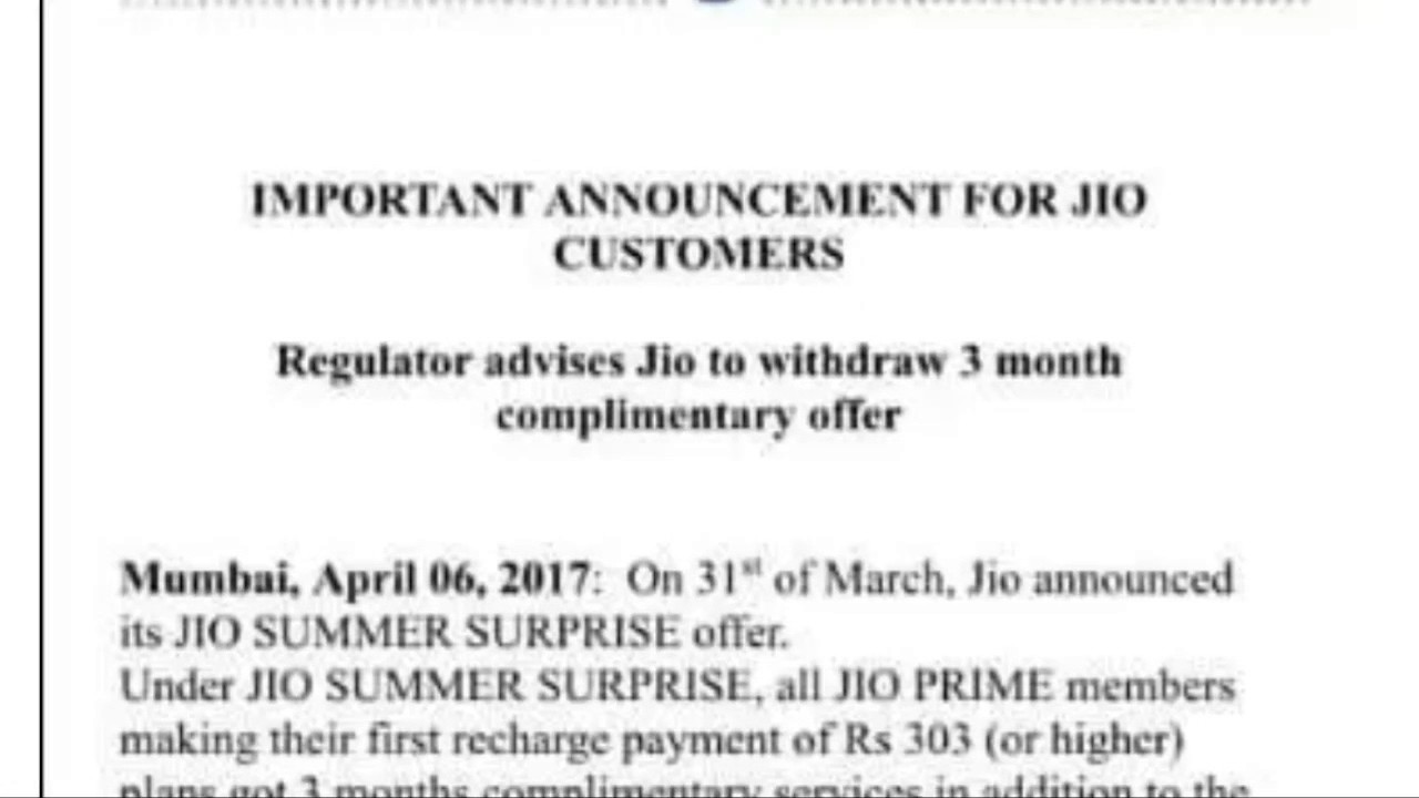 Jio Summer Surprise Offer Stopped 😱😱😱TRAI puts BAN 😳😳😳
