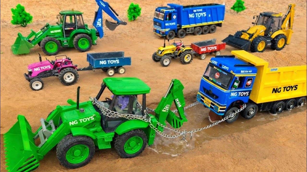 JCB 5CX fully loading Red muram Tata truck 2518 | Sonalika rx60 tractor | jcb cartoon 