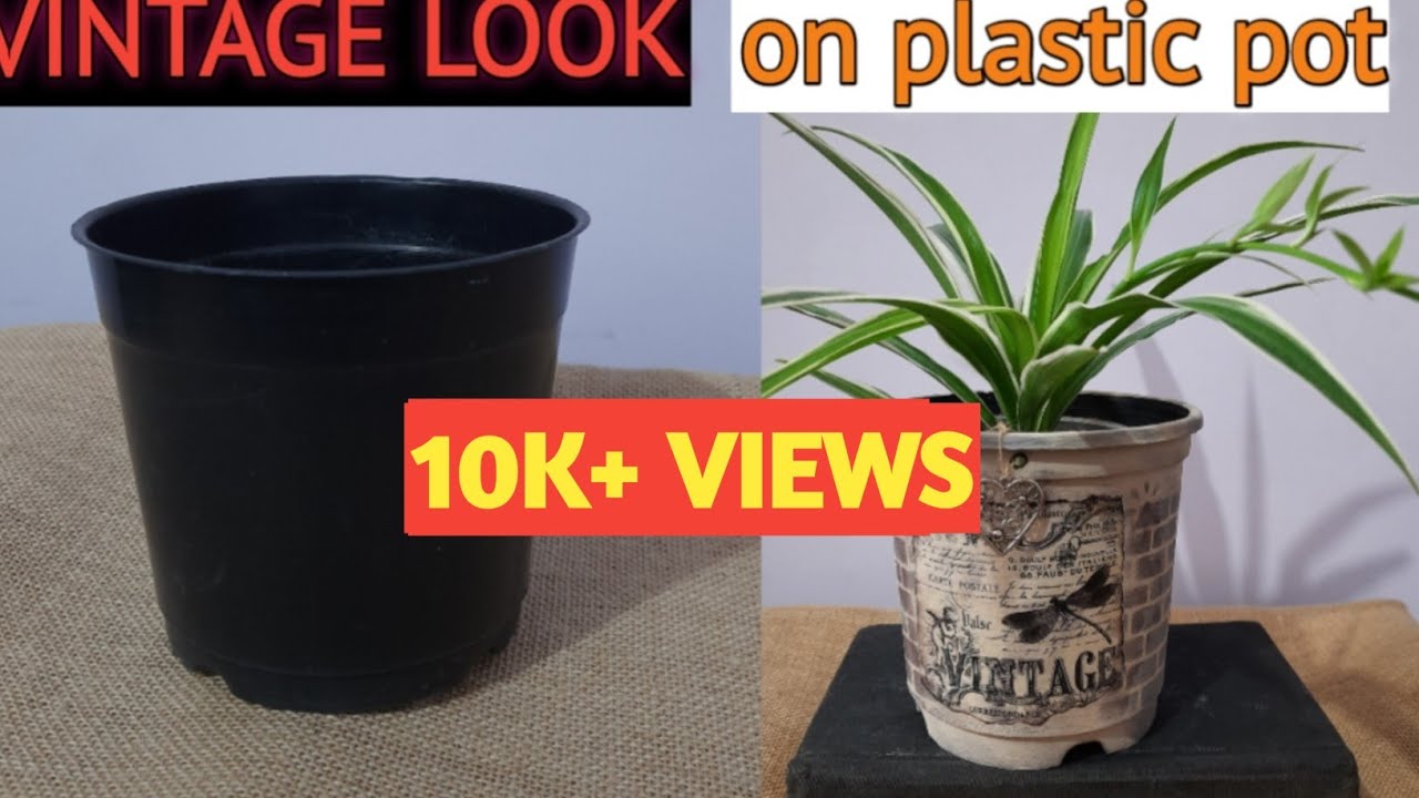 PAINT PLASTIC POT VINTAGE/CHALK PAINT ON POT/How to make chalk paint/प्लास्टिक गमले कैसे रंग करें