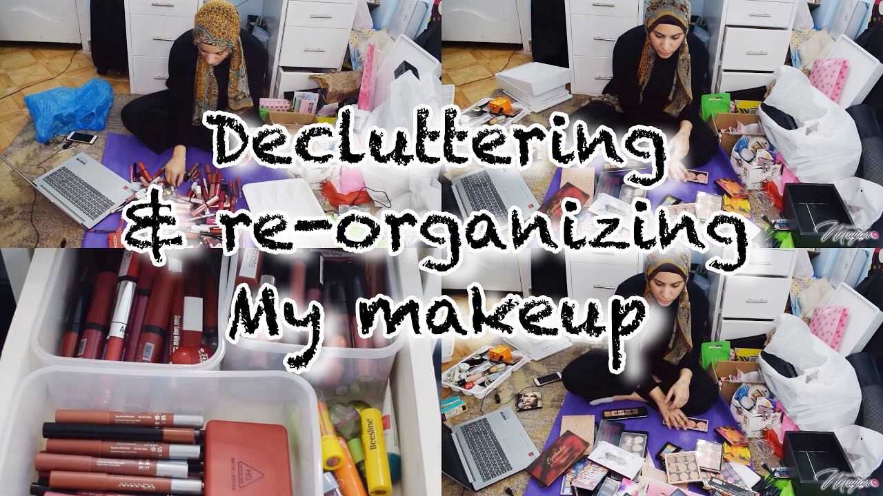 اعادة تنظيم و تقليل مكياجي (رميت مكياج كتير 😫)| decluttering & reorganizing my makeup collection