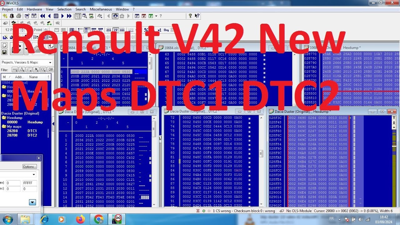 56) Renault V42 New Maps DTC OFF P0420 WinOLS شرح جداول الأعطال بعدد اروقة مختلف