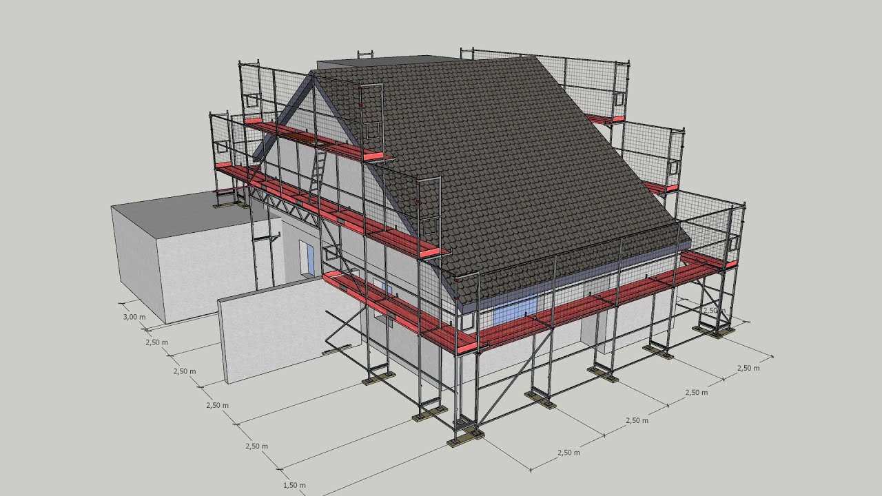 Arbeits-  und Schutzgerüst für Einfamilienhaus in 3D mit sketchup und scaffmax