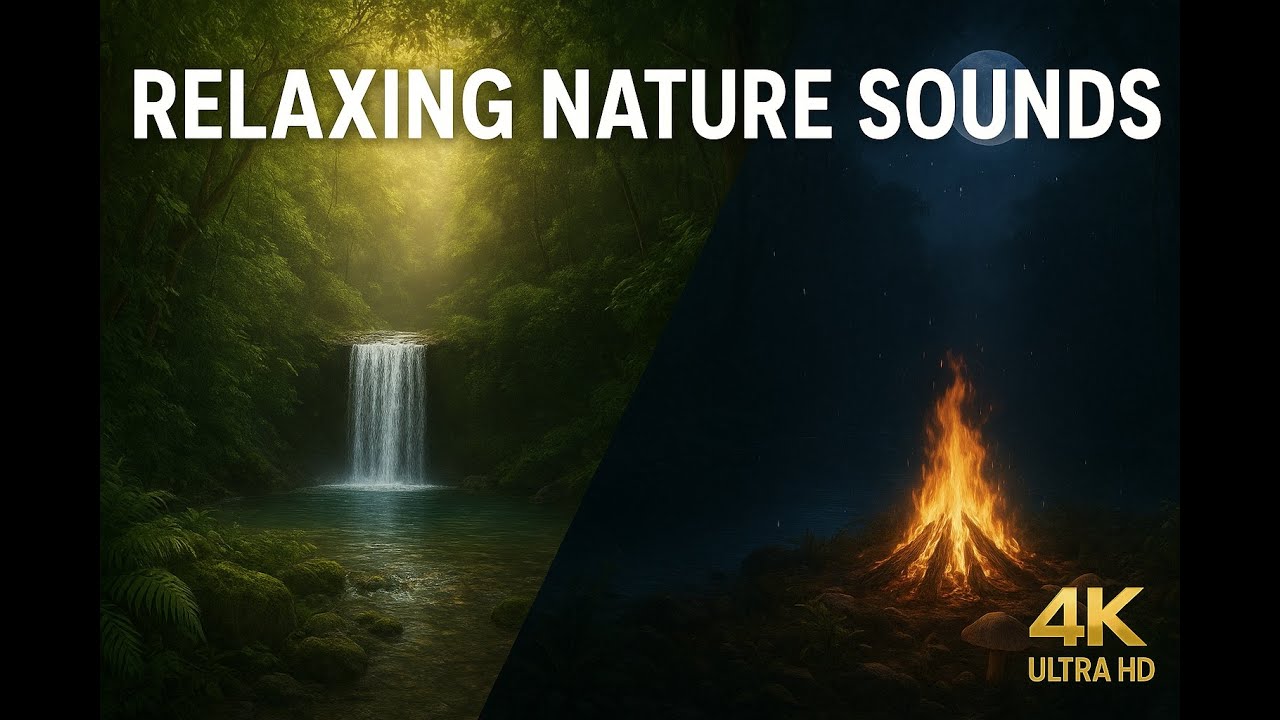 Relaxing Rainforest Journey: 4K Ultra HD Nature Scenery | Waterfalls, Rain & Bonfire Sounds