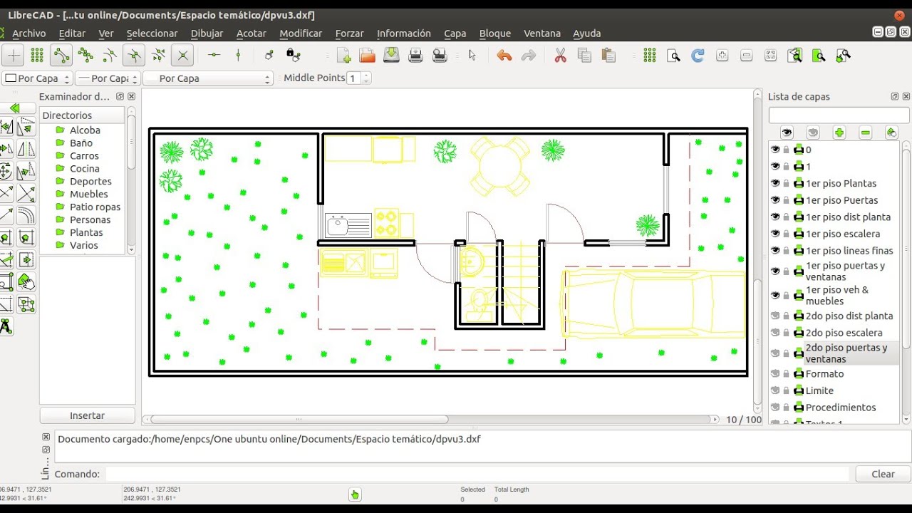 Librecad: vivienda unifamiliar 2 de 3