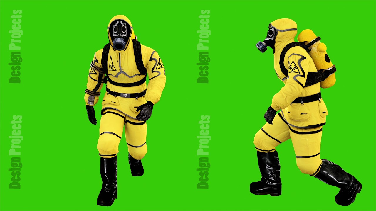 Man in protective hazmat walking on green screen background. Loopable Background. 4k