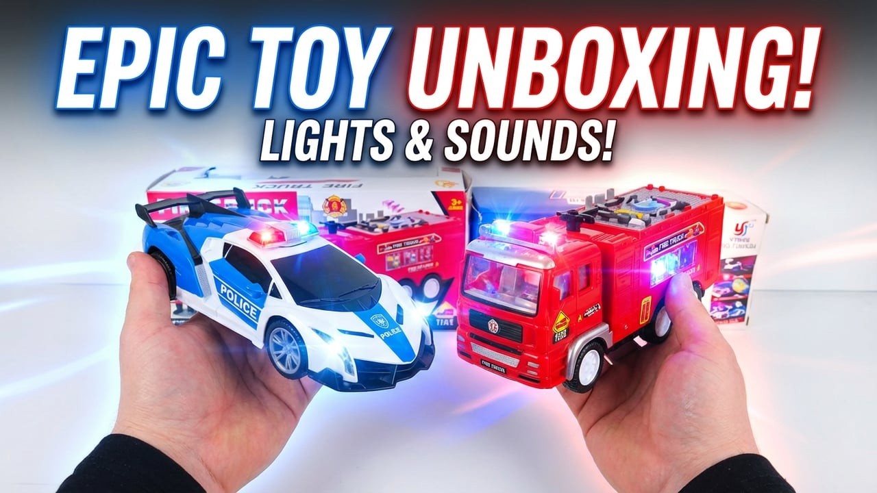 Unboxing Electronic Police Car & Fire Truck (Satisfying Light Show)