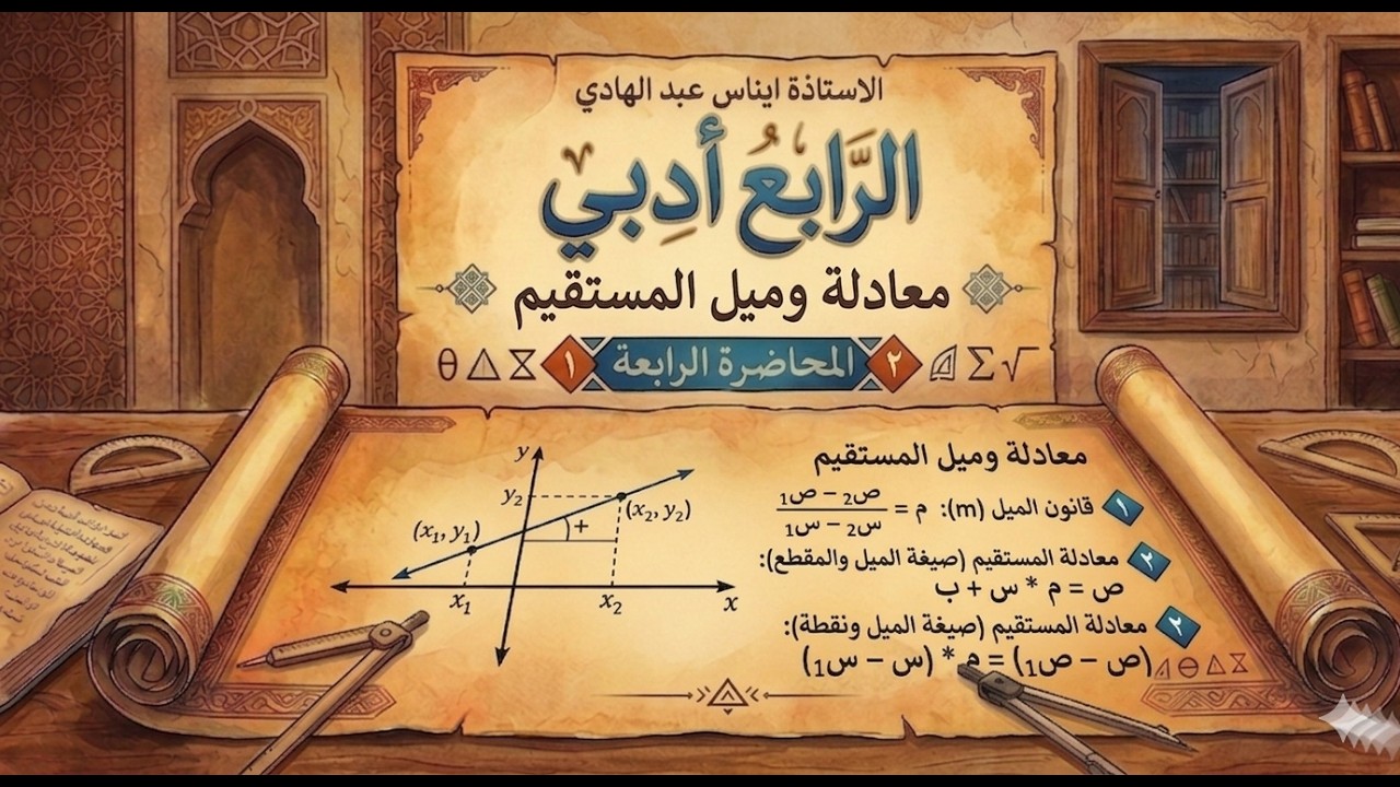 الرياضيات - معادلة و ميل المستقيم - الرابع الادبي - الاستاذة ايناس عبد الهادي
