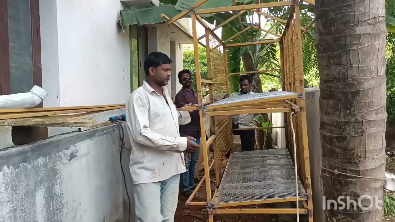 Making hi-tech hen's cage with GI square pipes and mesh