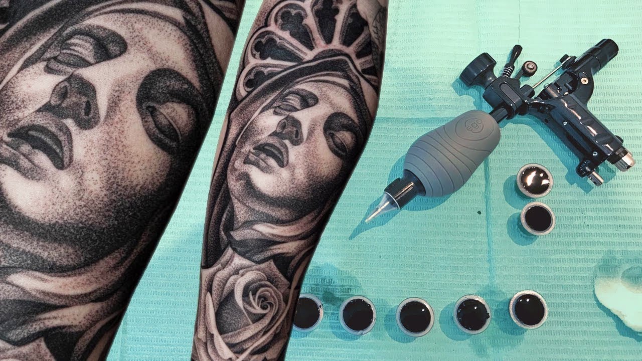 TATTOO TIMELAPSE - VIRGIN MARY ROSE AND HALO