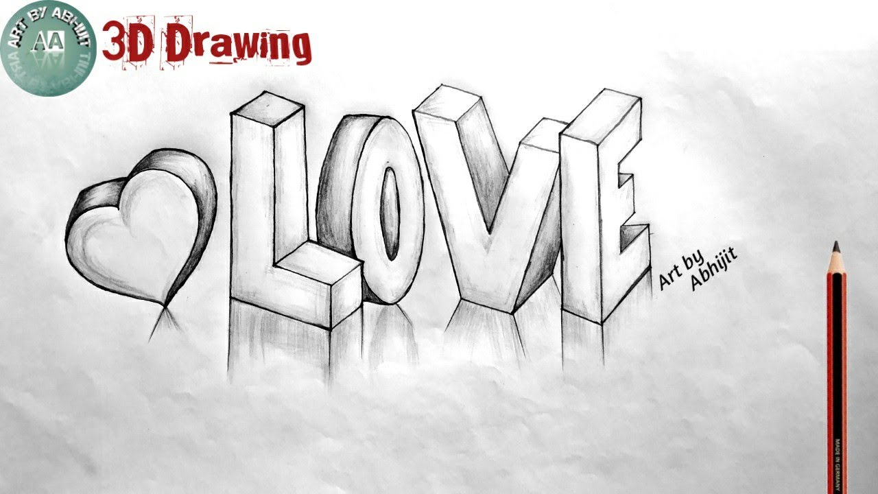 How to Draw LOVE 3D style // 3D Love Drawing // 3d letters drawing @ArtbyAbhijit