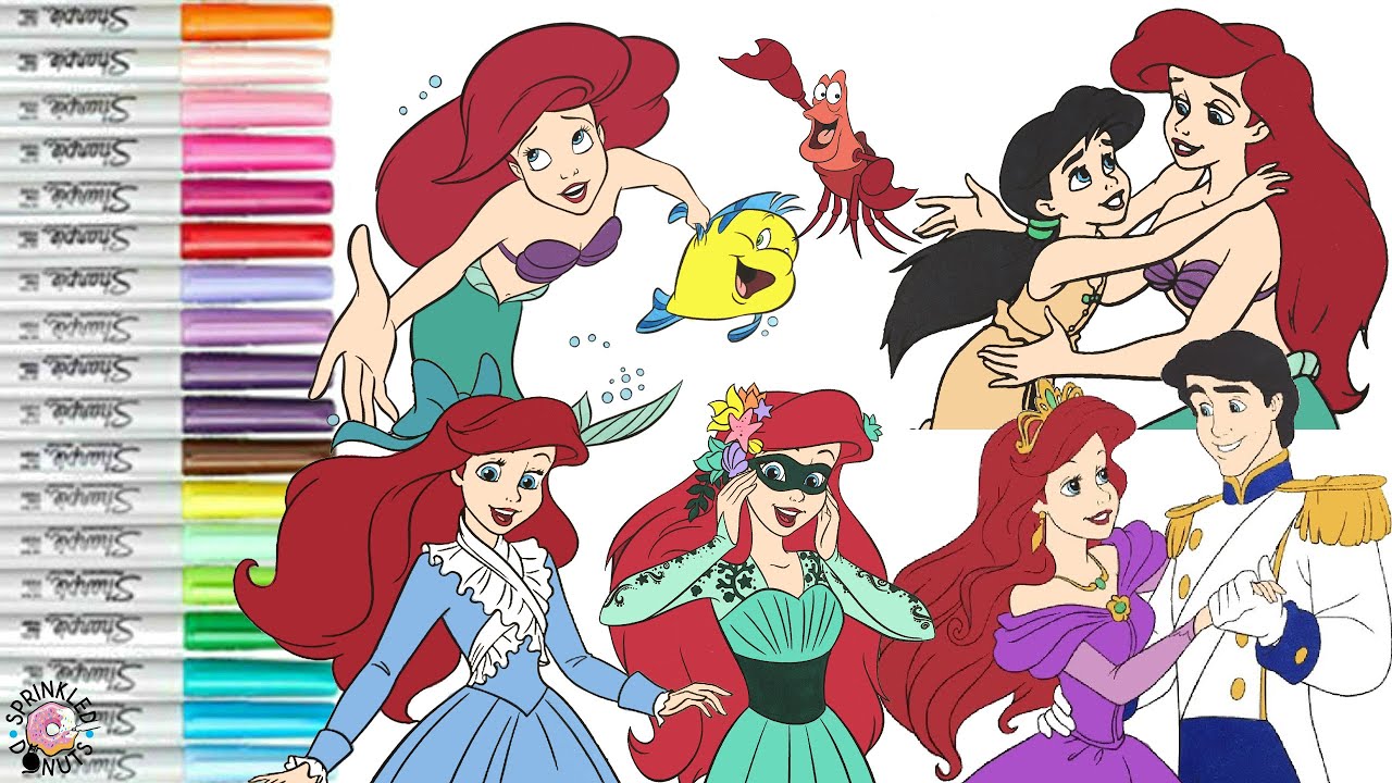 Disney Princess Coloring Book Compilation Ariel Eric Melody Flounder Sebastian The Little Mermaid