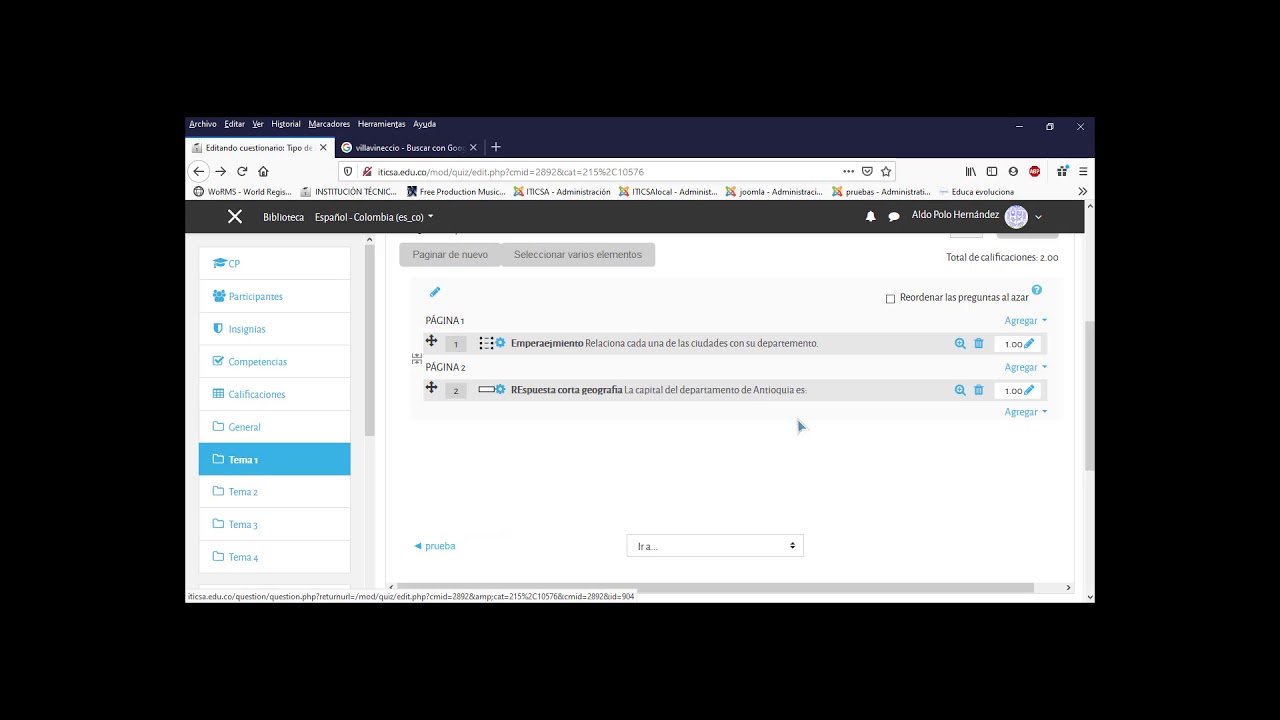 Diferentes tipos de pregunta en cuestionario moodle