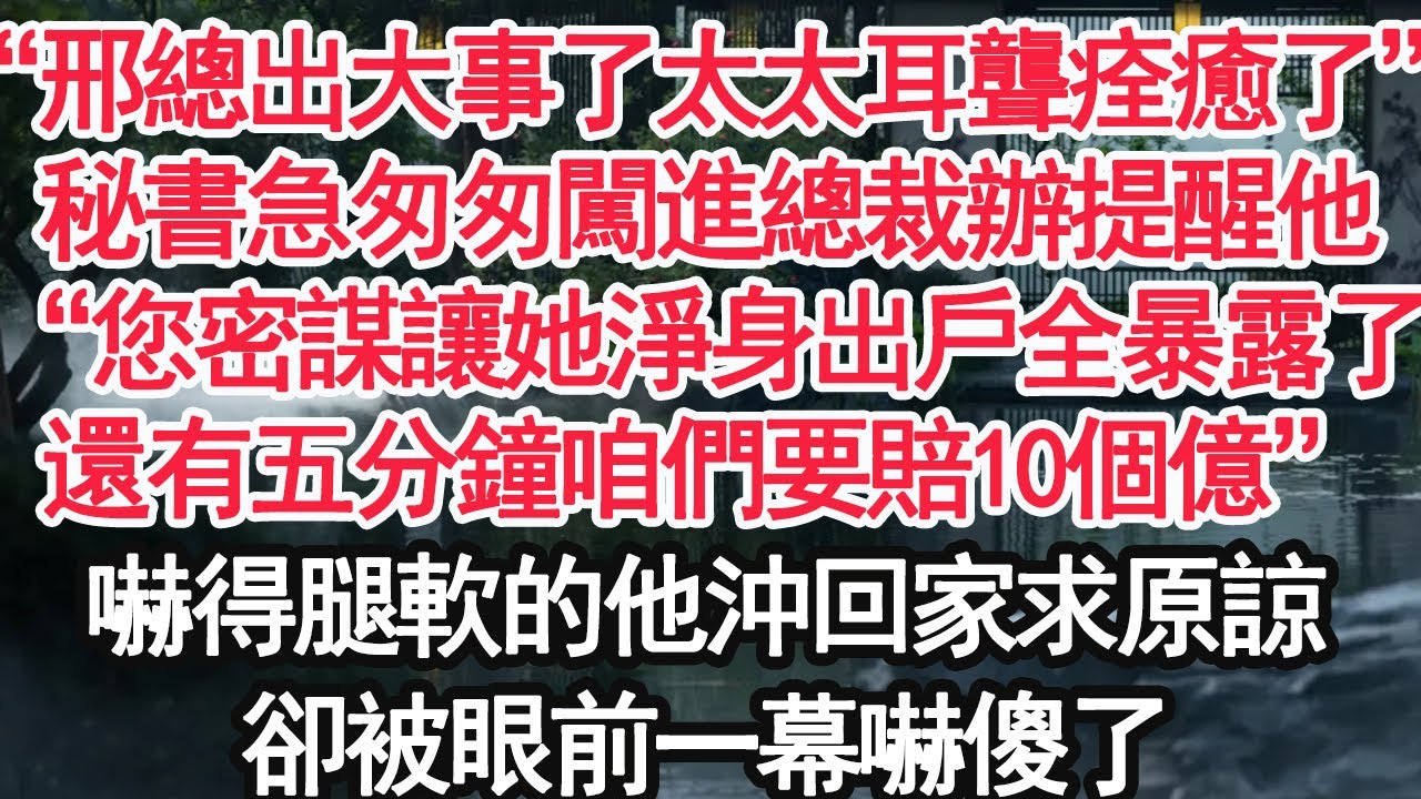 “邢總出大事了太太耳聾痊癒了”秘書急匆匆闖進總裁辦提醒他“您密謀讓她淨身出戶全暴露了，還有五分鐘咱們要賠10個億”嚇得腿軟的他沖回家求原諒，卻被眼前一幕嚇傻了【顧亞男】【大女主】【婚姻自主】