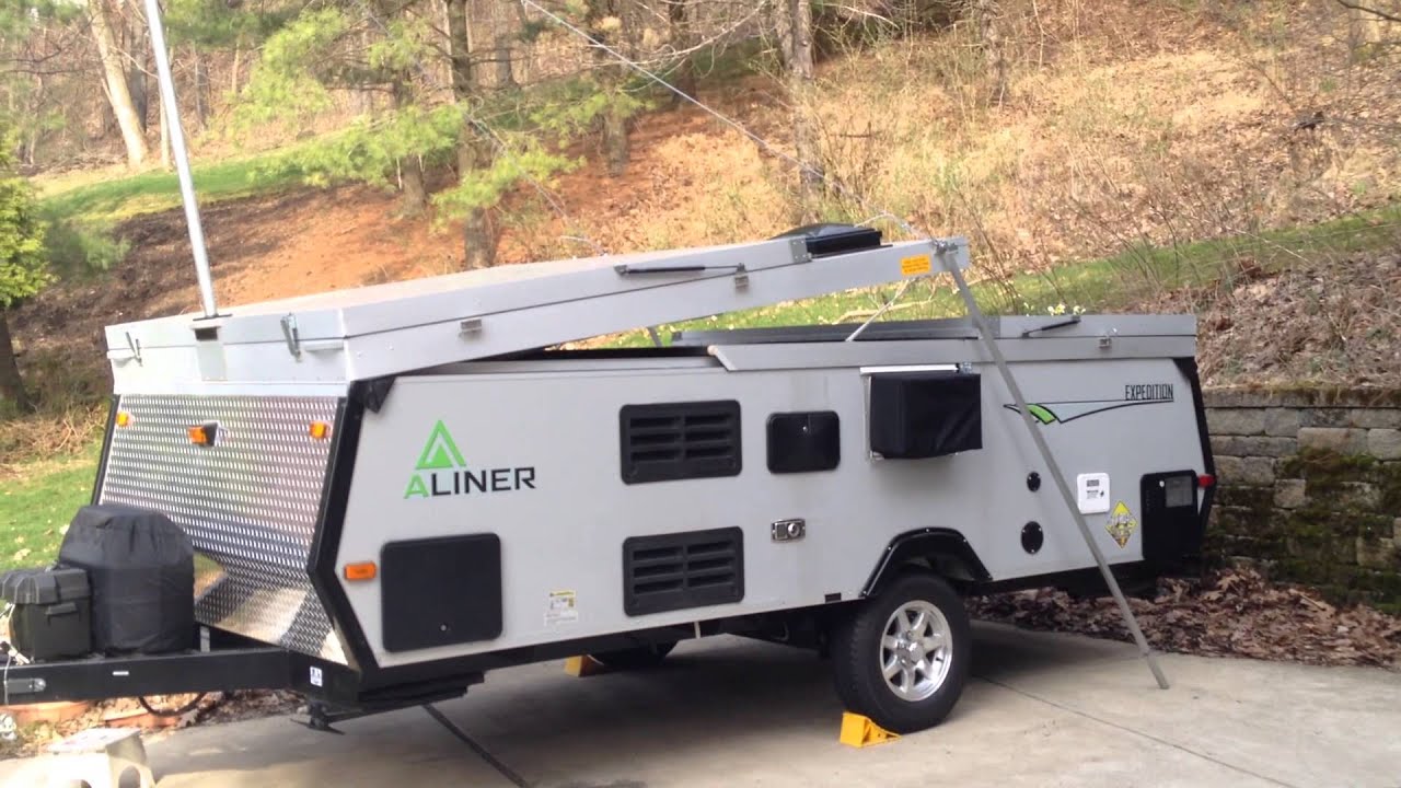 ALiner camper opening with winch and gin pole contraption