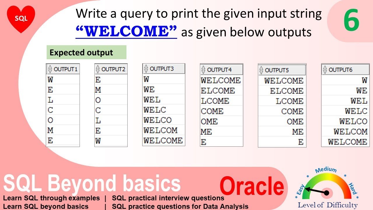 Oracle sql practice exercise with solution | SQL query to print string in row of characters |PYRAMID