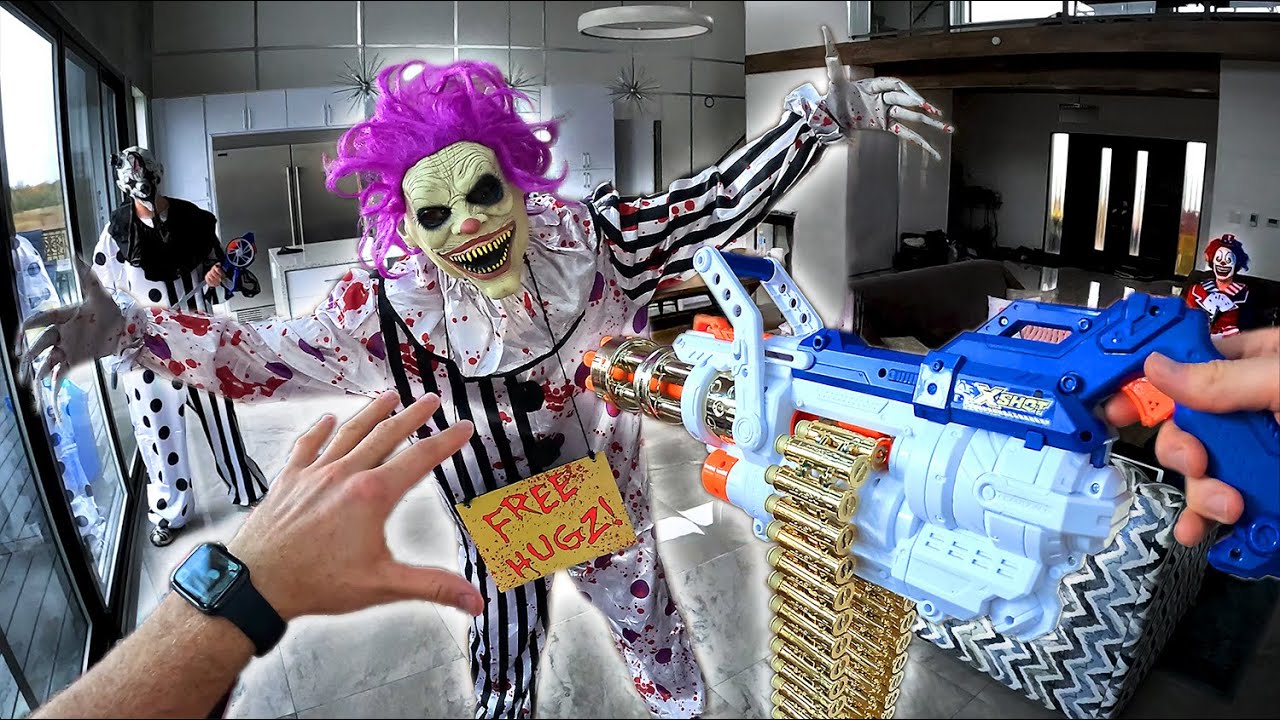 NERF HALLOWEEN CLOWN ATTACK! They disappear...