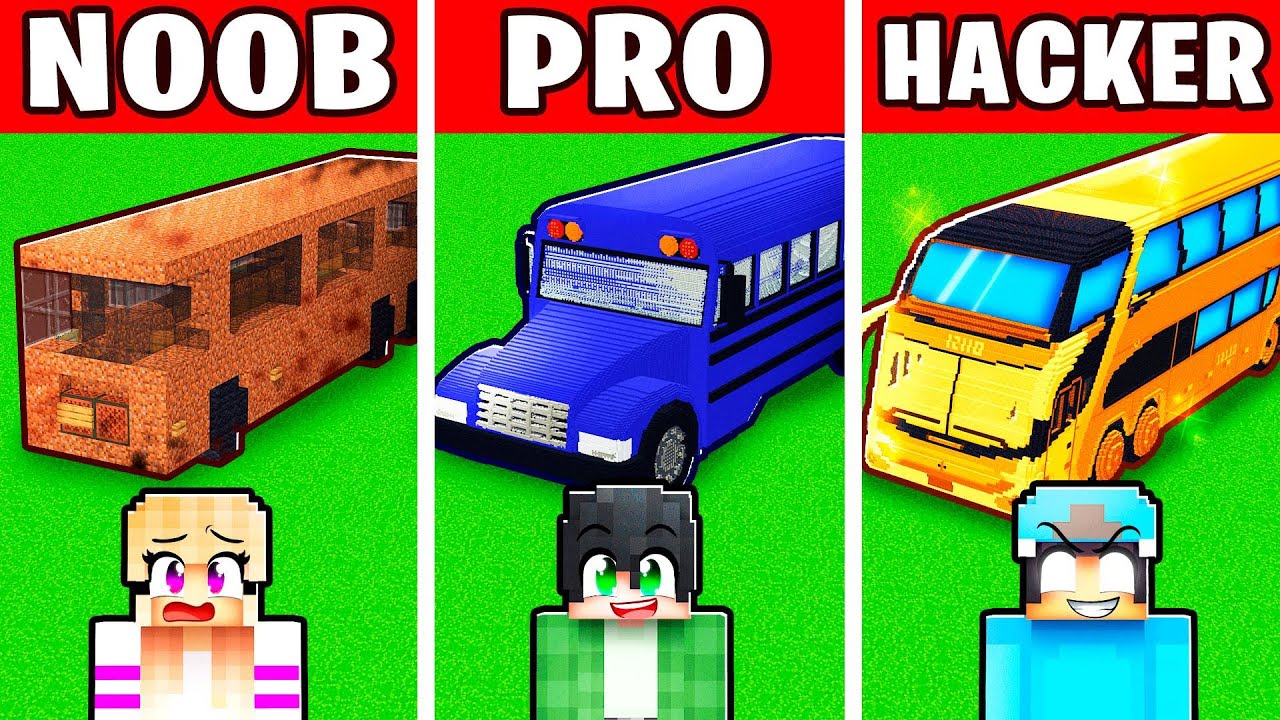 NOOB vs PRO: FAMILY BUS HOUSE Build Challenge In Minecraft!