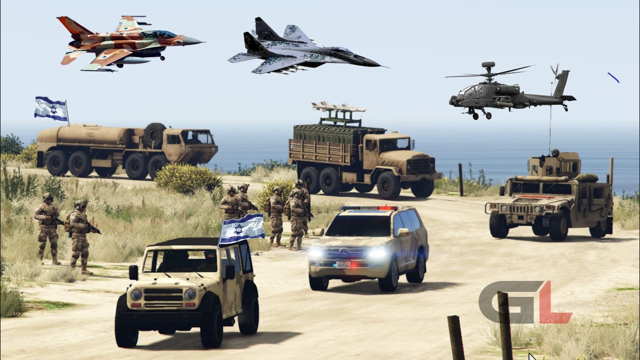 USA Fighter Jets & Irani Helicopters Attack on Israeli Military Convoy & Airport of Tel-Aviv - GTA 5
