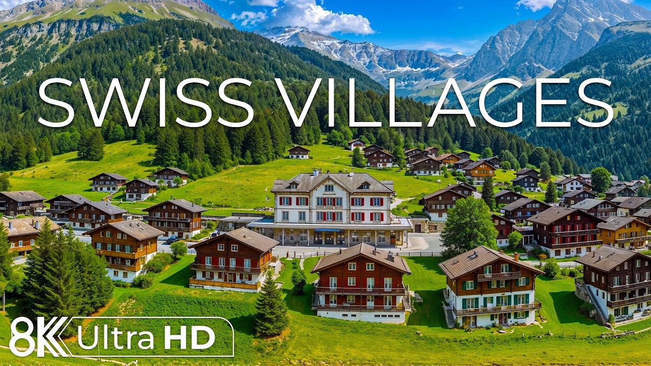 Swiss Villages 8K | Blue Lake Shores, Stone Lanes & Snowy Alps | Storybook Swiss Village Wonders