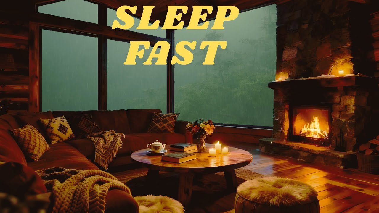 Cozy Cabin Rainstorm ⛈️ Thunder, Rain & Fireplace Sounds for Deep Sleep
