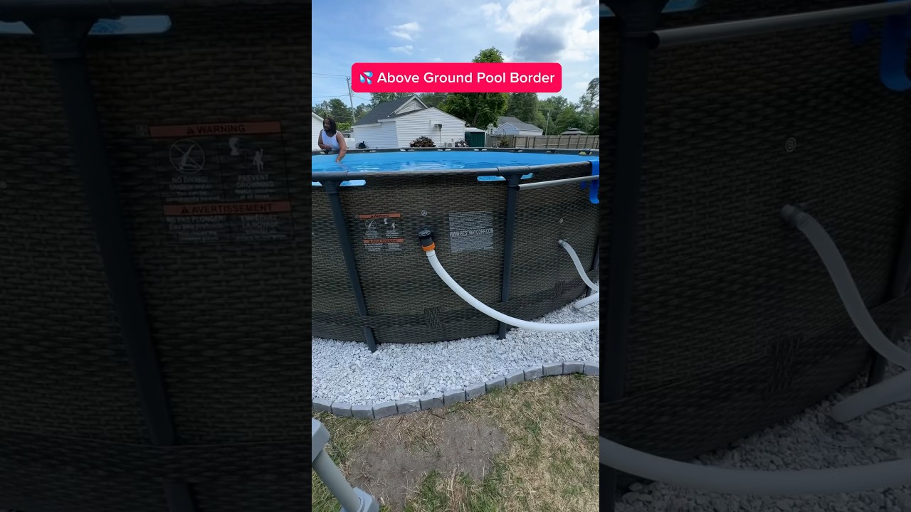 Rock border around above ground pool 💦 #abovegroundpools