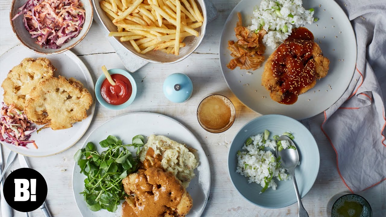 Gochujang Cauliflower Schnitzel with Rice and Kimchi 🔥 (Quick, Vegan & Delicious!)