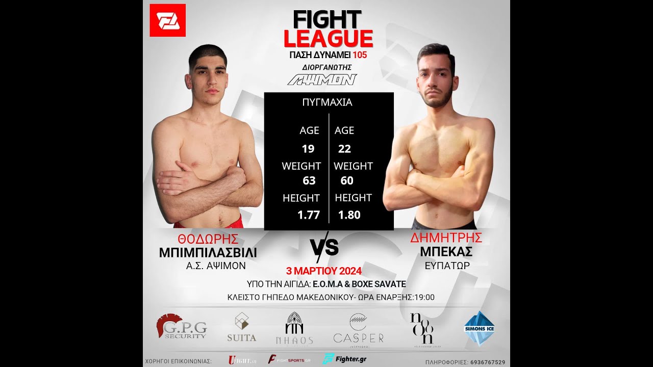 🥊FIGHT LEAGUE-ΠΑΣΗ ΔΥΝΑΜΕΙ 105🥊💪ΜΠΕΚΑΣ ΔΗΜΗΤΡΗΣ ΑΠΟ ΕΥΠΑΤΩΡ vs ΜΠΙΜΠΙΛΑΣΒΙΛΙ ΘΟΔΩΡΗΣ ΑΠΟ Α.Σ ΑΨΙΜΟΝ💪