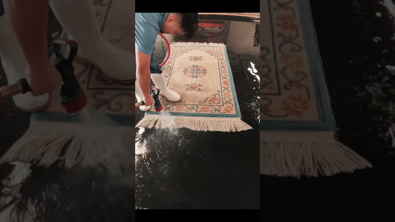 Giving this Chinese wool rug a much needed bath #shorts #realisticrugcleaning #satisfying