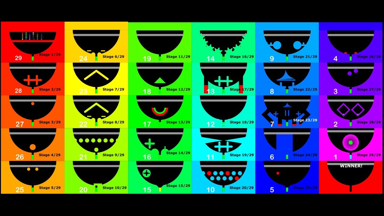 Rainbow Styled 29 Times Elimination | Algodoo Marble Race