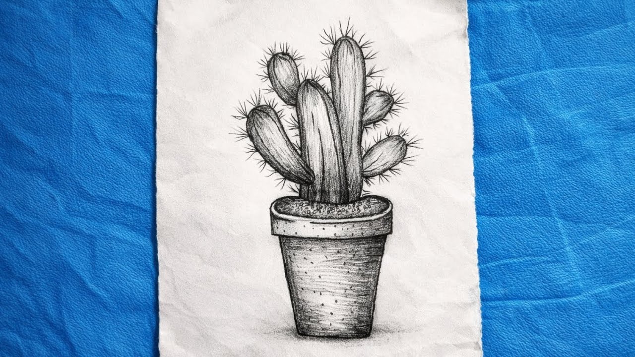 How to Draw Cactus Plant in Pot | Easy Pencil Sketch Step by Step| Drawing Tutorial 