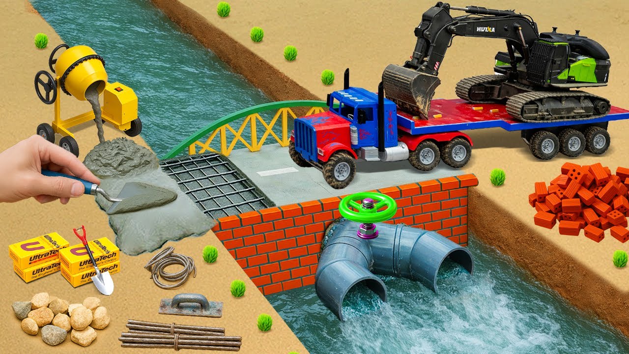Flood Washes Away Wooden Bridge | DIY Mini Tractor Builds a Strong Concrete Bridge for Trucks