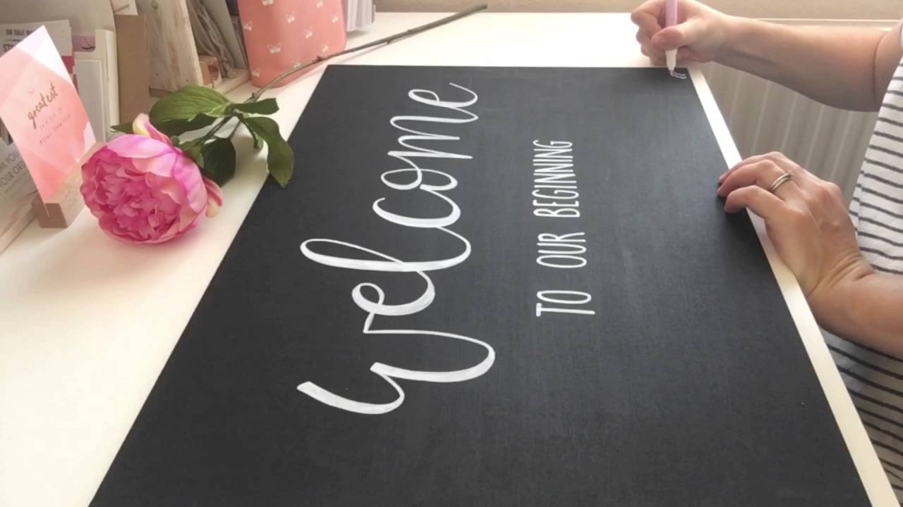 FULL VIDEO - Create beautiful welcome chalkboard for wedding w/ floral detail using paint pens