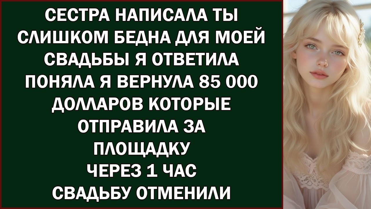 Сестра написала  «Ты слишком бедная для моей свадьбы»  Я ответила  «Поняла»  И вернула 85 000