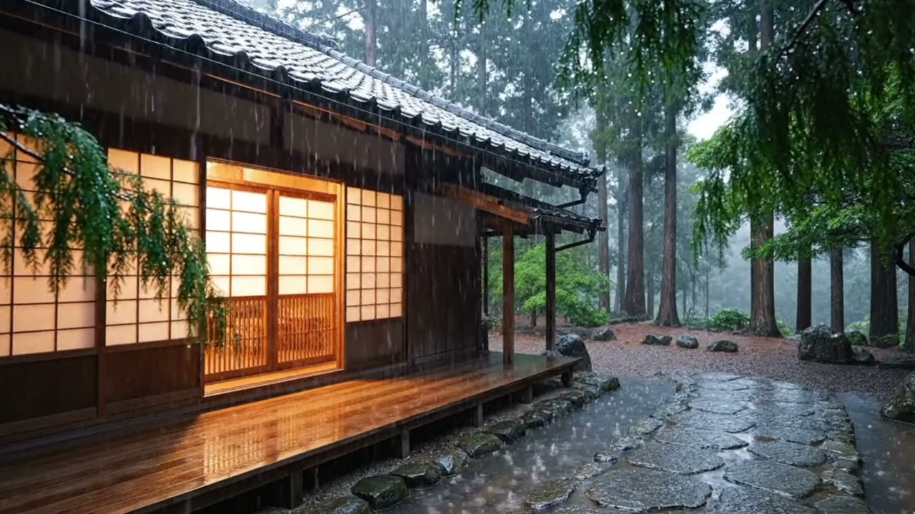 Sleep Instantly: Japanese Rain & Sakura Petals • 3 Hours of Calming Village Sounds
