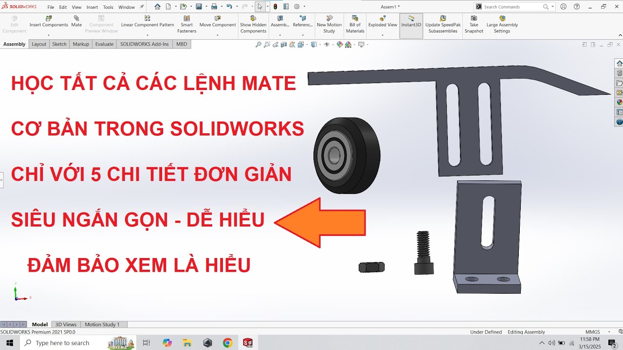 Học tất cả lệnh mate cơ bản trong SolidWorks chỉ với 5 chi tiết