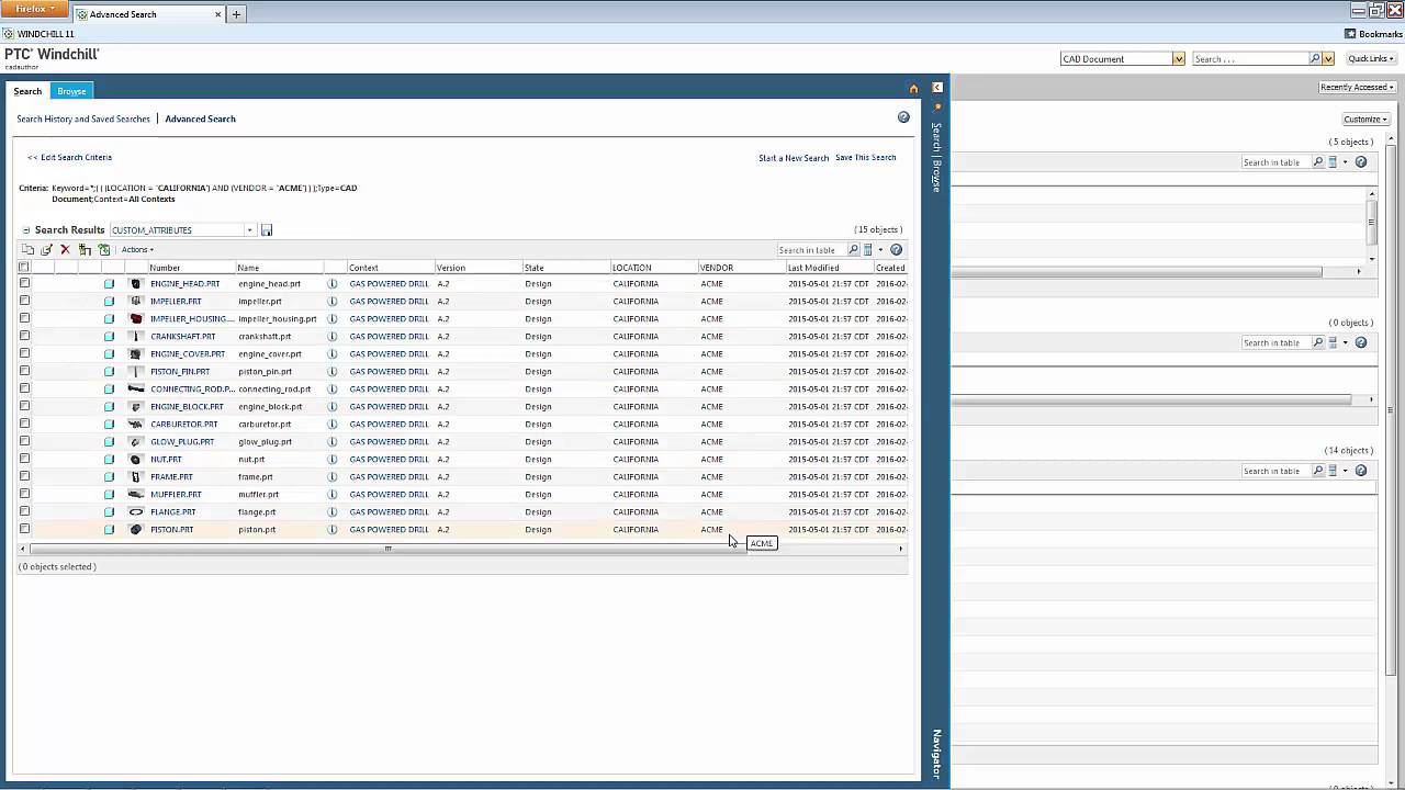 Windchill 11.0 Advanced Search