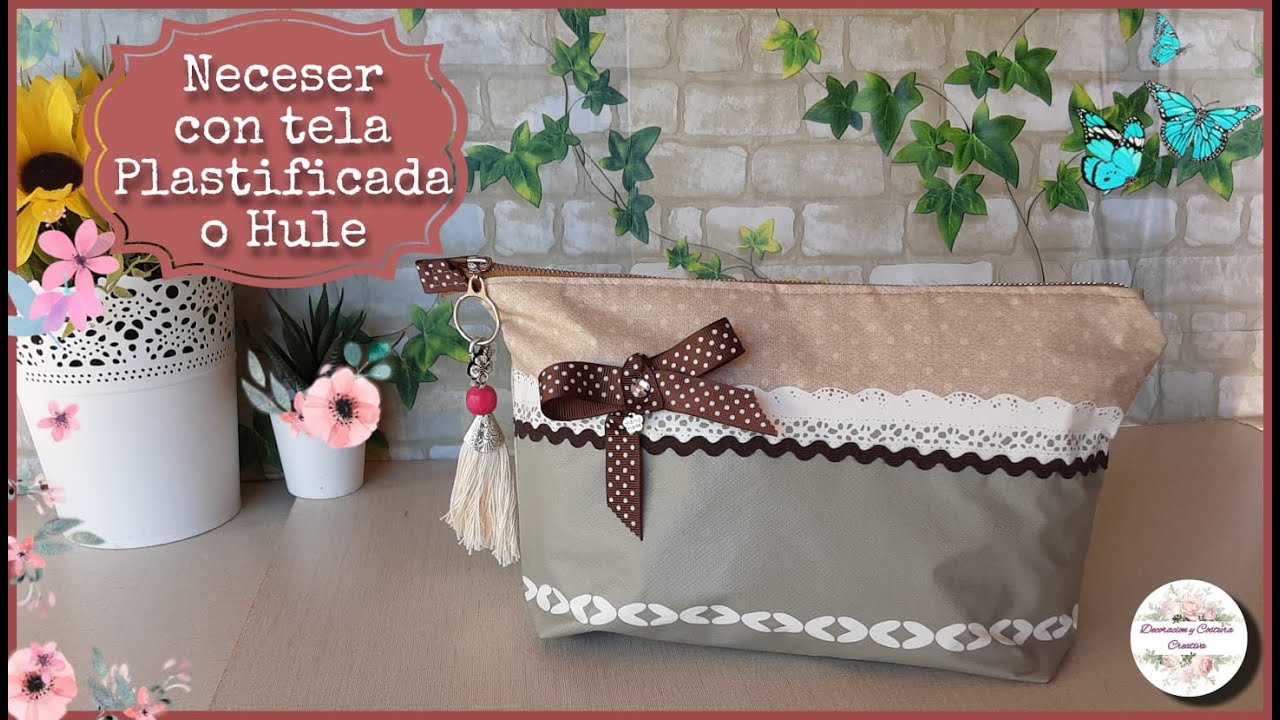 Como hacer NECESER CON TELA PLASTIFICADA O HULE, en el interior y exterior.  Super fácil y rápido.