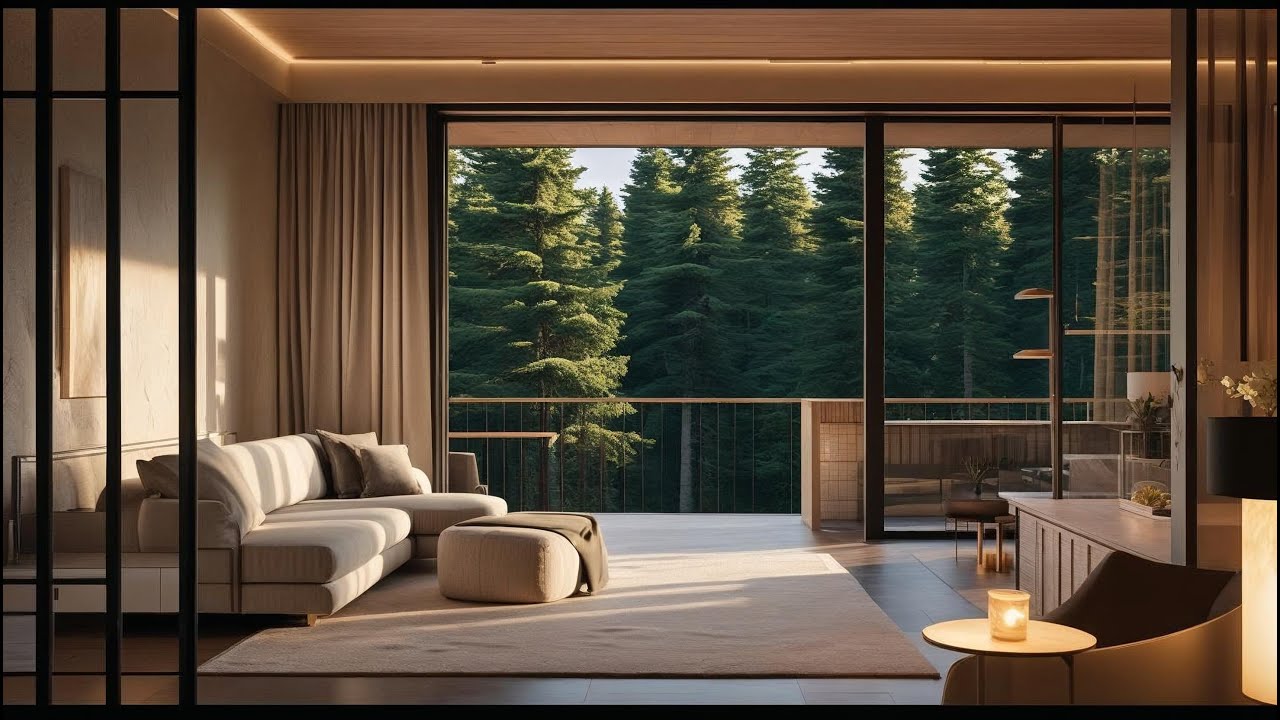 Relaxing Forest View Modern Cabin Screensaver | Upscale Relaxing Ambiance