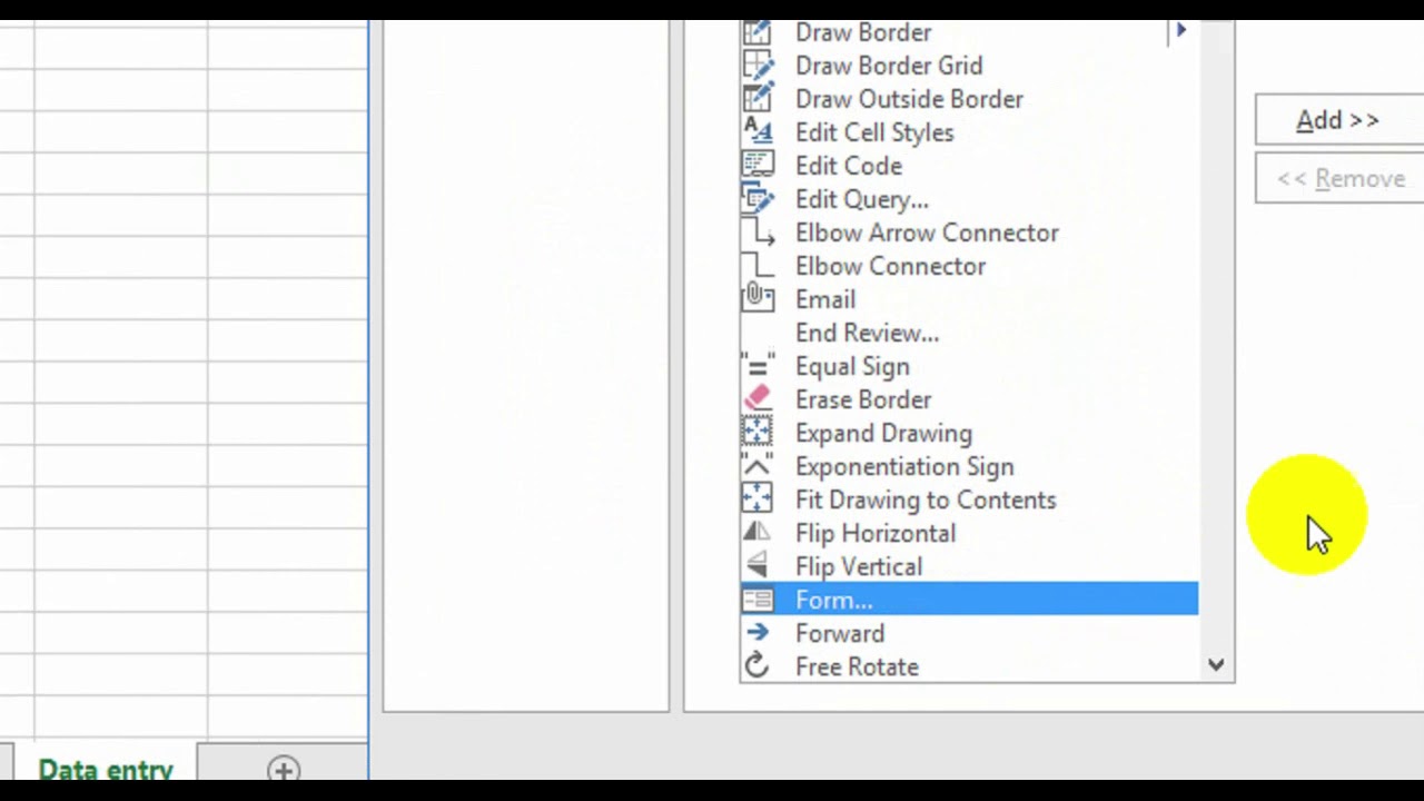 How To add Data Entry Form Using Excel