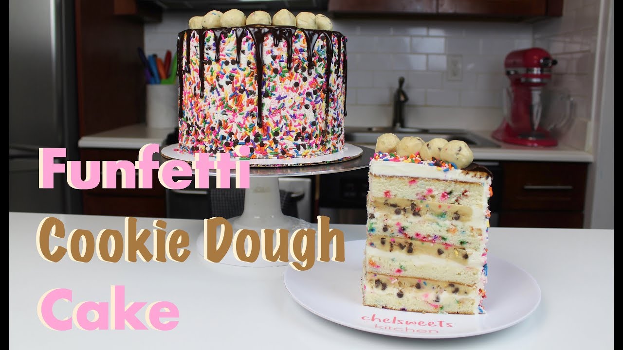 Funfetti Cookie Dough Drip Cake | CHELSWEETS