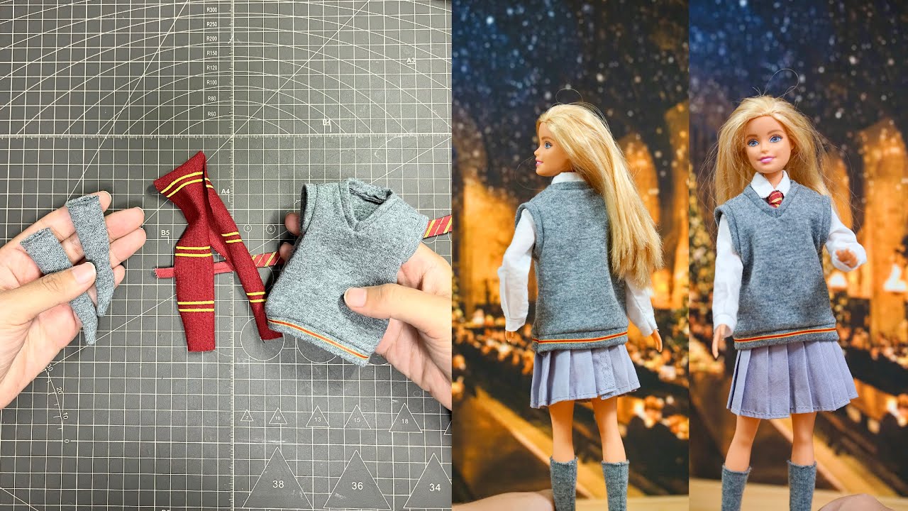 FREE pattern, how to make doll vest, scarf, socks and tie, Harry Potter costume, DIY tutorial (2/3)
