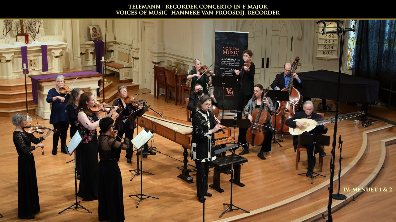 Telemann: Recorder Concerto in F Major TWV 51:F1 Menuets I & II. Hanneke van Proosdij, recorder 8K