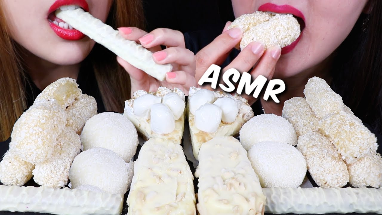 ASMR WHITE DESSERTS (ICE CREAM, MOCHI, TWIX, PIE, RICE PUFFS, CHEESE) 리얼사운드 먹방 | Kim&Liz ASMR