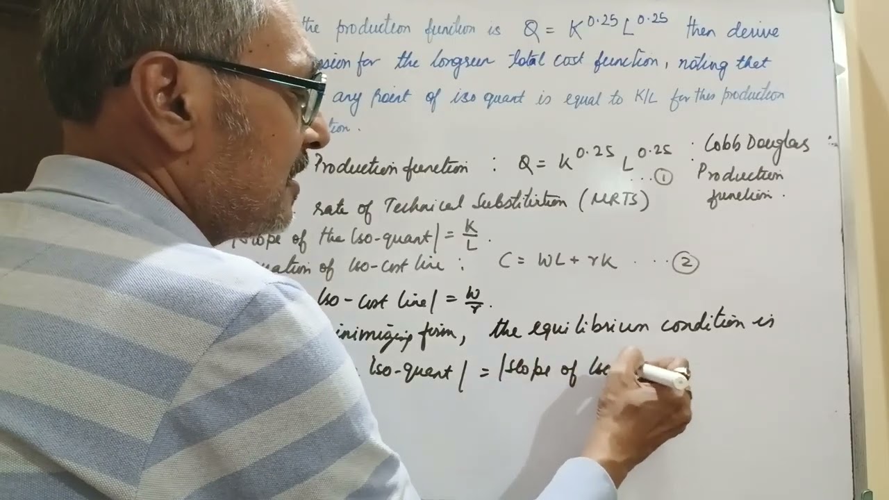 If the production function is Q =K^¼.L^¼ derive  the long run total cost function, given MRTS=K/L