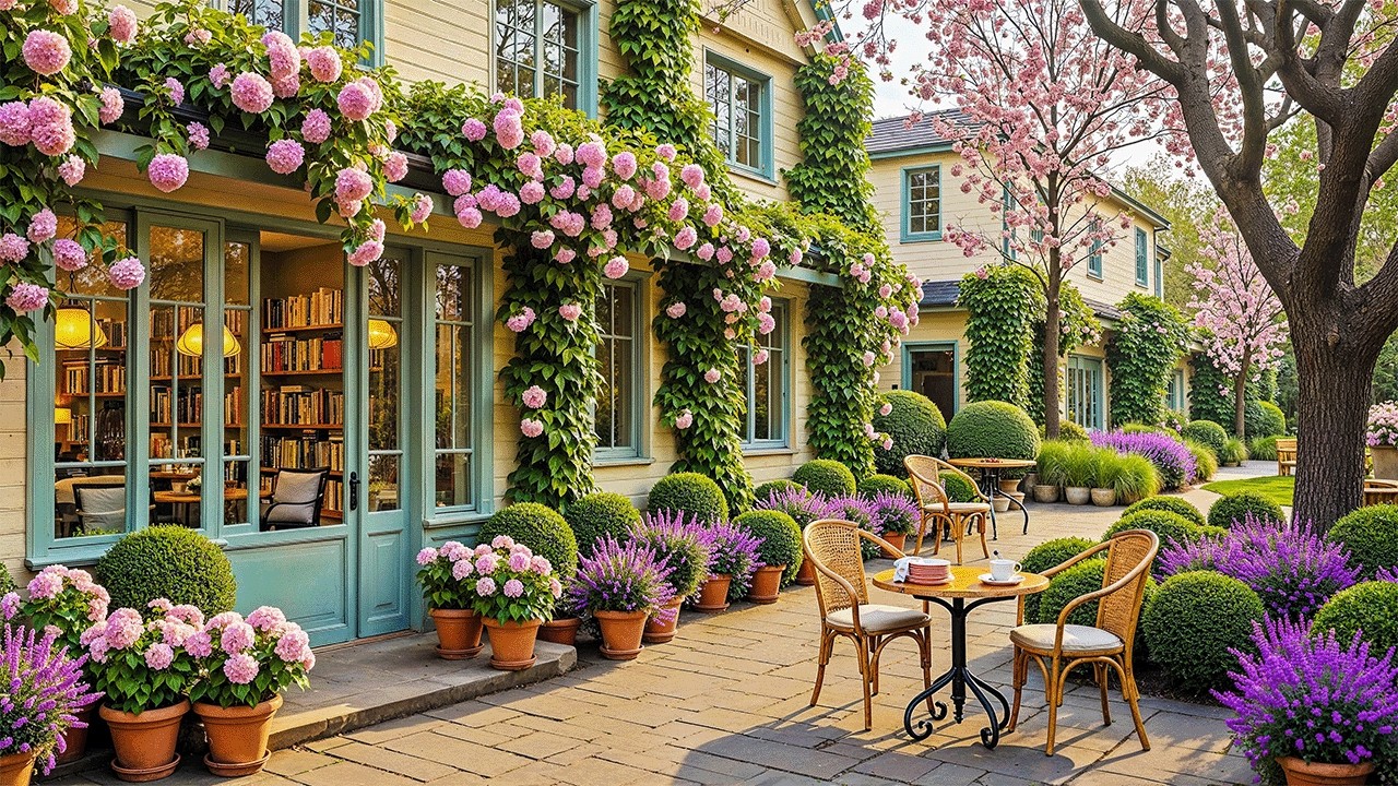 🌺Calming Morning Jazz Music at Cozy Spring Coffee Shop Corner with Forest Sounds for Positive Mood